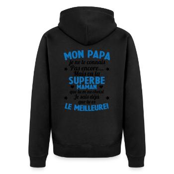 Annonce grossesse Cadeau Futur Papa Future Maman - Veste à capuche bio Premium Unisexe - noir - Dos - Nico (187cm)