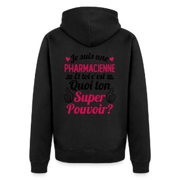 Je suis une pharmacienne c'est mon super pouvoir - Veste à capuche bio Premium Unisexe - noir - Dos - Nico (187cm)
