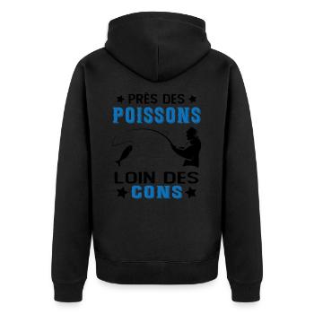 Près Des Poissons Loin Des Cons Drôle Pêcheur - Veste à capuche bio Premium Unisexe - noir - Dos - Nico (187cm)