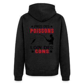 Près Des Poissons Loin Des Cons Drôle Pêcheur - Veste à capuche bio Premium Unisexe - noir - Dos - Nico (187cm)