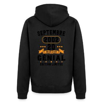 20 Ans Anniversaire Vintage Né(e) Septembre 2002 - Veste à capuche bio Premium Unisexe - noir - Dos - Nico (187cm)