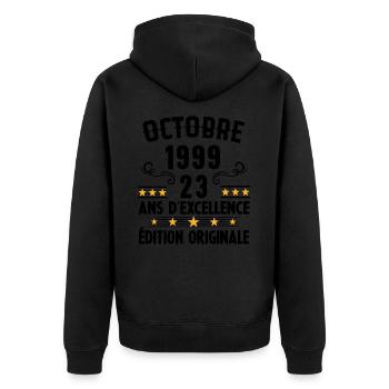 23 Ans Anniversaire Vintage Né(e) en Octobre 1999 - Veste à capuche bio Premium Unisexe - noir - Dos - Nico (187cm)