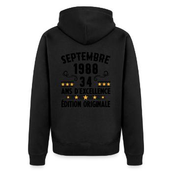 34 Ans Anniversaire Vintage Né(e) Septembre 1988 - Veste à capuche bio Premium Unisexe - noir - Dos - Nico (187cm)
