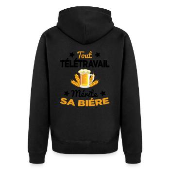 Tout Télétravail Mérite Sa Bière Cadeau - Veste à capuche bio Premium Unisexe - noir - Dos - Nico (187cm)