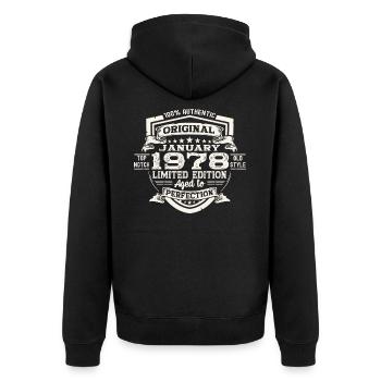 Born 1978 January 45th birthday gift man - Unisex Premium Organic Zip Hoodie - black - Back - Nico (187cm)