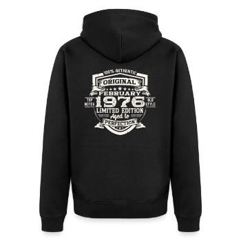 Février né 1976 47ème anniversaire cadeau homme - Veste à capuche bio Premium Unisexe - noir - Dos - Nico (187cm)