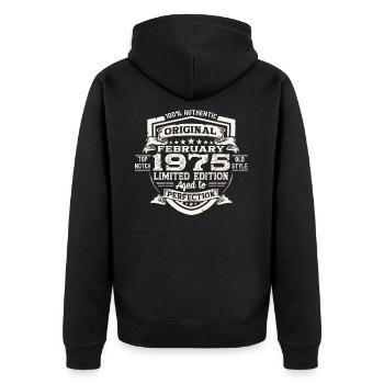 Février né 1975 48ème anniversaire cadeau homme - Veste à capuche bio Premium Unisexe - noir - Dos - Nico (187cm)