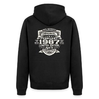 Février né 1987 36ème anniversaire cadeau homme - Veste à capuche bio Premium Unisexe - noir - Dos - Nico (187cm)