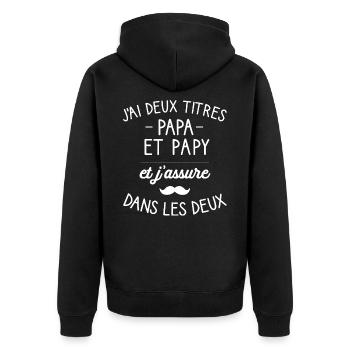 J'ai deux titres Papa et Papy j'assure dans les 2 - Veste à capuche bio Premium Unisexe - noir - Dos - Nico (187cm)