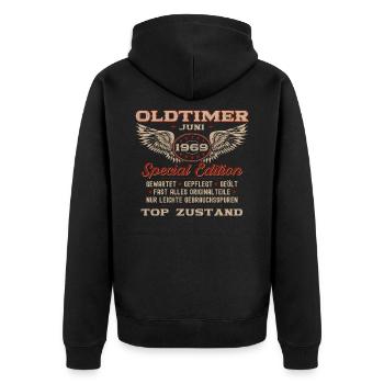 Oldtimer Juni 1969 Jahrgang 1969 55. Geburtstag 69 - Unisex Premium Bio Zip Hoodie - Schwarz - Hinten - Nico (187cm)
