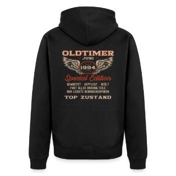 Oldtimer Juni 1994 Jahrgang 1994 30. Geburtstag 94 - Unisex Premium Bio Zip Hoodie - Schwarz - Hinten - Nico (187cm)