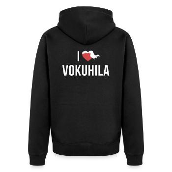 I Love Vokuhila Shirt Frisur Klutfrisur 80er - Unisex Premium Bio Zip Hoodie - Schwarz - Hinten - Nico (187cm)