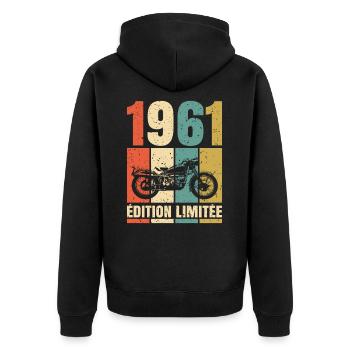 1961 Anniversaire Motard Vintage Cadeau Moto - Veste à capuche bio Premium Unisexe - noir - Dos - Nico (187cm)