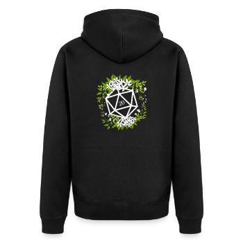 Druids Floral Polyhedral D20 Dice Flowers - Unisex Premium Organic Zip Hoodie - black - Back - Nico (187cm)