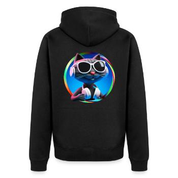 Katze Brille Turntable DJ Disco Club Kopfhörer - Unisex Premium Bio Zip Hoodie - Schwarz - Hinten - Nico (187cm)