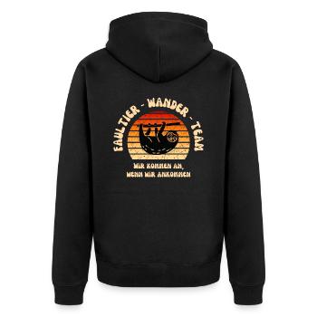 Wandern Faultier Wanderteam lustig Schrift retro - Unisex Premium Bio Zip Hoodie - Schwarz - Hinten - Nico (187cm)