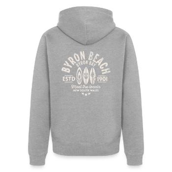 Byron beach surf - Veste à capuche bio Premium Unisexe - gris chiné - Dos - Nico (187cm)