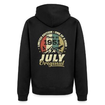 Juli 1951 Geburtstagsgeschenk 1951 Juli 1951 - Unisex Premium Bio Zip Hoodie - Schwarz - Hinten - Nico (187cm)