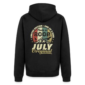 Juli 2008 Geburtstagsgeschenk 2008 Juli 2008 - Unisex Premium Bio Zip Hoodie - Schwarz - Hinten - Nico (187cm)