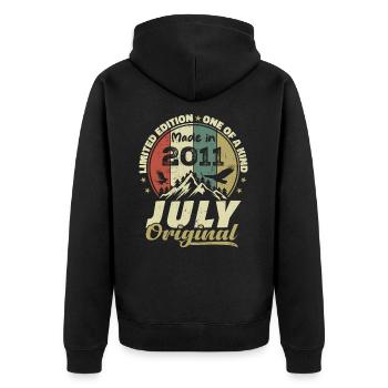 Juli 2011 Geburtstagsgeschenk 2011 Juli 2011 - Unisex Premium Bio Zip Hoodie - Schwarz - Hinten - Nico (187cm)