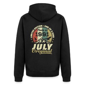 Juli 1991 Geburtstagsgeschenk 1991 Juli 1991 - Unisex Premium Bio Zip Hoodie - Schwarz - Hinten - Nico (187cm)