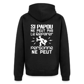 Wenn Papua es nicht reparieren kann, kann es niemand - Unisex Premium Bio Zip Hoodie - Schwarz - Hinten - Nico (187cm)