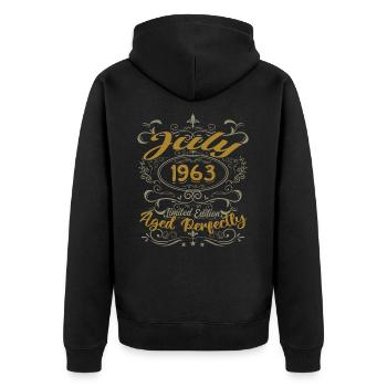 Juli 1963 Geburtstag Juli 1963 Geschenk 1963 - Unisex Premium Bio Zip Hoodie - Schwarz - Hinten - Nico (187cm)