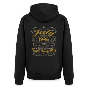 Juli 1946 Geburtstag Juli 1946 Geschenk 1946 - Unisex Premium Bio Zip Hoodie - Schwarz - Hinten - Nico (187cm)