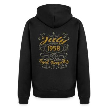 Juli 1958 Geburtstag Juli 1958 Geschenk 1958 - Unisex Premium Bio Zip Hoodie - Schwarz - Hinten - Nico (187cm)