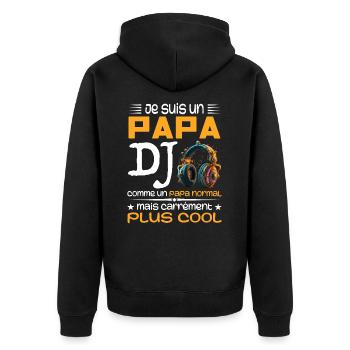DJ Dad - Papa DJ Geschenk - Unisex Premium Bio Zip Hoodie - Schwarz - Hinten - Nico (187cm)