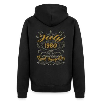 Juli 1980 Geburtstag Juli 1980 Geschenk 1980 - Unisex Premium Bio Zip Hoodie - Schwarz - Hinten - Nico (187cm)