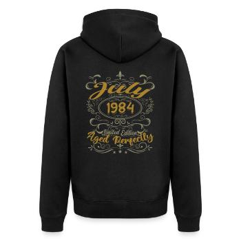 Juillet 1984 Anniversaire Juillet 1984 Cadeau 1984 - Veste à capuche bio Premium Unisexe - noir - Dos - Nico (187cm)