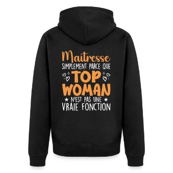 Herrin Top Frau - Herrin Geschenk - Unisex Premium Bio Zip Hoodie - Schwarz - Hinten - Nico (187cm)