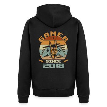 Gamer seit 2018 - Gaming-Jubiläumsgeschenk 2018 - Unisex Premium Bio Zip Hoodie - Schwarz - Hinten - Nico (187cm)