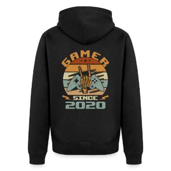 Gamer seit 2020 - Gaming-Jubiläumsgeschenk 2020 - Unisex Premium Bio Zip Hoodie - Schwarz - Hinten - Nico (187cm)