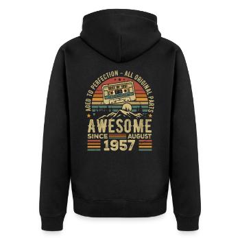 Geboren im August 1957 Geburtstagsgeschenk August 1957 August - Unisex Premium Bio Zip Hoodie - Schwarz - Hinten - Nico (187cm)