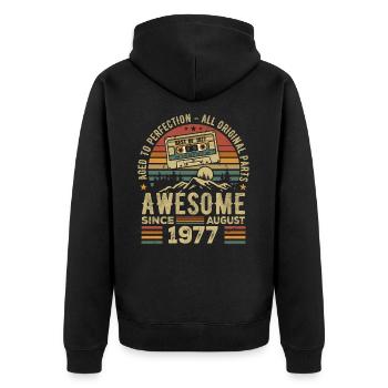 Geboren im August 1977 Geburtstagsgeschenk August 1977 August - Unisex Premium Bio Zip Hoodie - Schwarz - Hinten - Nico (187cm)
