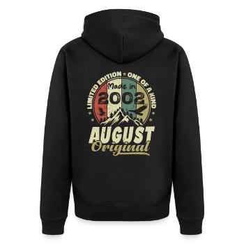 August 2002 Jahrgang 2002 August Geburtstagsgeschenk - Unisex Premium Bio Zip Hoodie - Schwarz - Hinten - Nico (187cm)