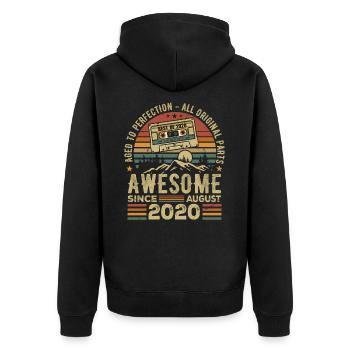 Geboren im August 2020 Geburtstagsgeschenk August 2020 August - Unisex Premium Bio Zip Hoodie - Schwarz - Hinten - Nico (187cm)