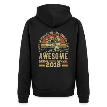 Geboren im August 2018 Geburtstagsgeschenk August 2018 August - Unisex Premium Bio Zip Hoodie - Schwarz - Hinten - Nico (187cm)