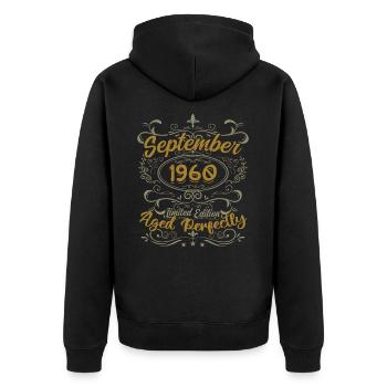 Legenden September 1960 | Schenkung September 1960 - Unisex Premium Bio Zip Hoodie - Schwarz - Hinten - Nico (187cm)