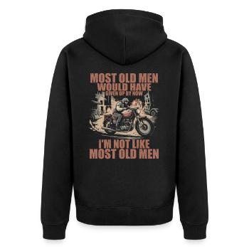 Motorcycles I'm Not Like Most Old Men Motorcycle - Unisex Premium Organic Zip Hoodie - black - Back - Nico (187cm)