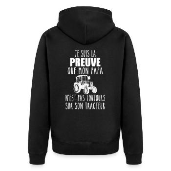 Beweis, dass mein Papa Traktor | Bauer Papa - Unisex Premium Bio Zip Hoodie - Schwarz - Hinten - Nico (187cm)