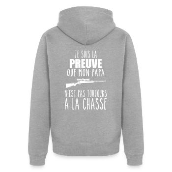 Proof that my dad hunts, hunters, hunts, hunts - Unisex Premium Organic Zip Hoodie - heather grey - Back - Nico (187cm)