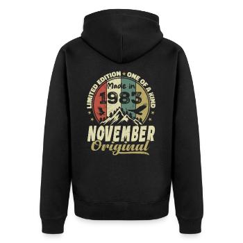 November 1983, November 1983 Birthday Gift - Unisex Premium Organic Zip Hoodie - black - Back - Nico (187cm)