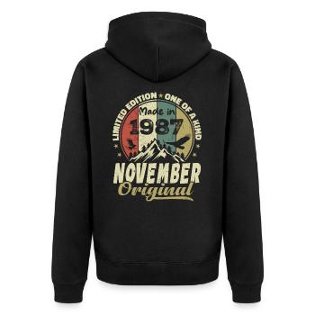 November 1987, November 1987 Birthday Gift - Unisex Premium Organic Zip Hoodie - black - Back - Nico (187cm)