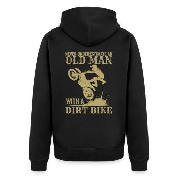 Never Underestimate An Old Man With A Dirt Bike - Veste à capuche bio Premium Unisexe - noir - Dos - Nico (187cm)