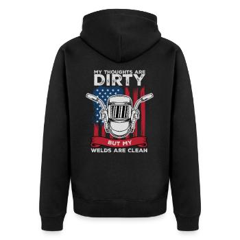 Meine Gedanken sind schmutzig, aber meine Schweißer sind sauber - Unisex Premium Bio Zip Hoodie - Schwarz - Hinten - Nico (187cm)