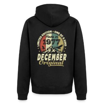 Vintage Retro Geburtstagsgeschenk - Dezember 1977 - Unisex Premium Bio Zip Hoodie - Schwarz - Hinten - Nico (187cm)