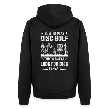 Wie man Disc Golf spielt - Disc Golf Players - Unisex Premium Bio Zip Hoodie - Schwarz - Hinten - Nico (187cm)
